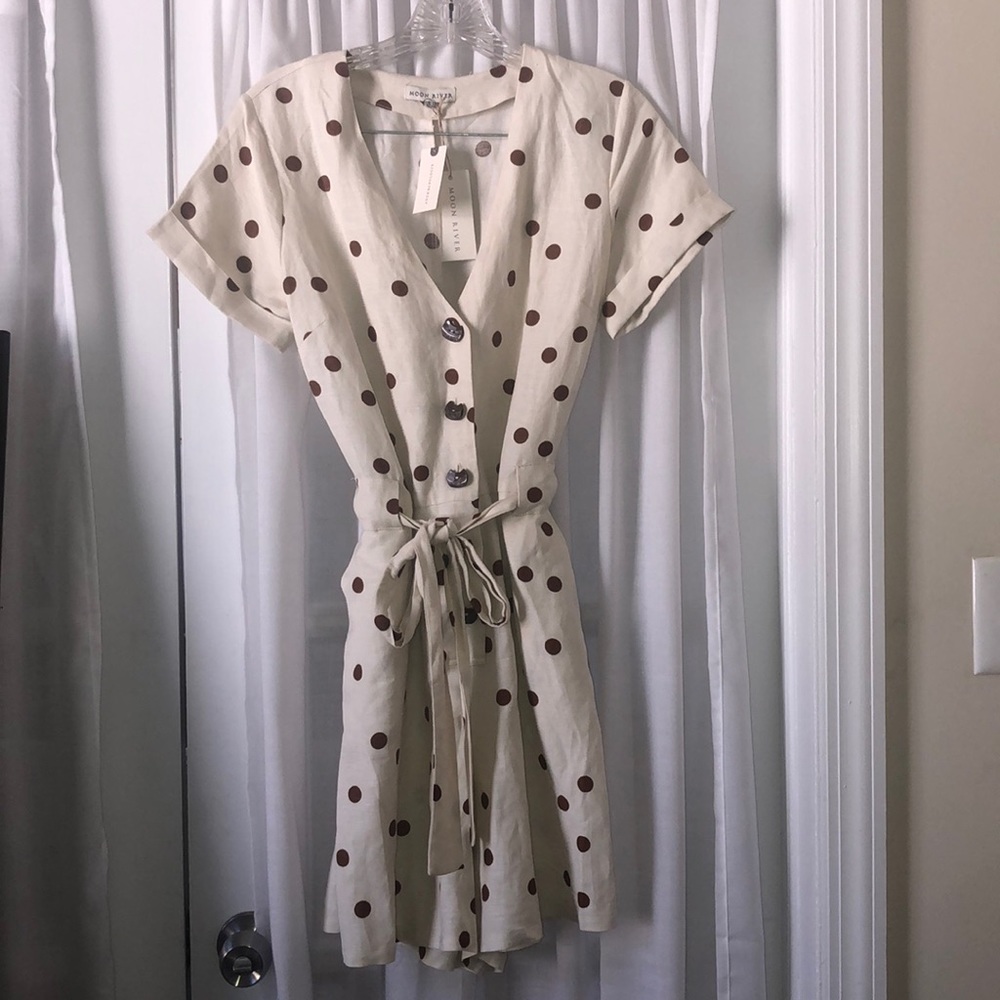 Moon River Cream Polka Dot Romper